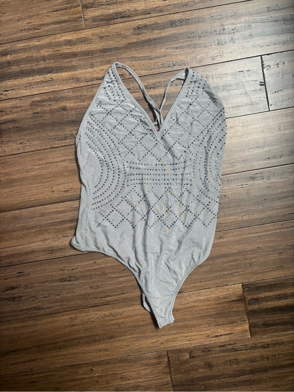 Gray Silver Embellished One-Piece Bodysuit